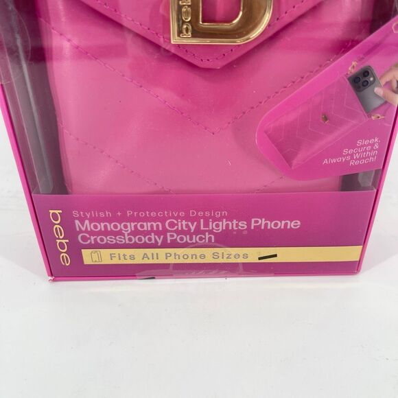 Bebe Pink Monogram City Lights Phone Crossbody Pouch Vegan Leather New - Picture 9 of 14